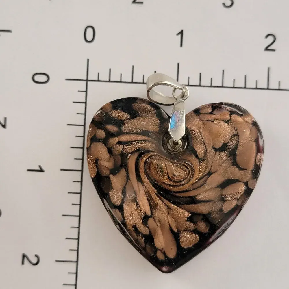 Womens Watch Black Copper Swirl Heart Glass Pendant Silver Bail Fashion